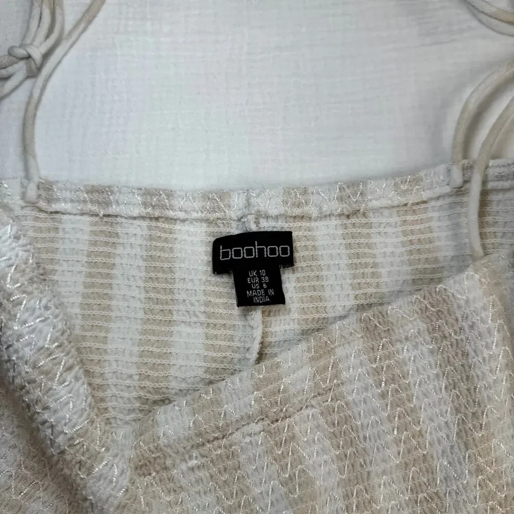 Boohoo Smocked Striped Sundress Maxi Cotton Women’s 6 Tiered Coastal Cottagecore - Picture 9 of 16